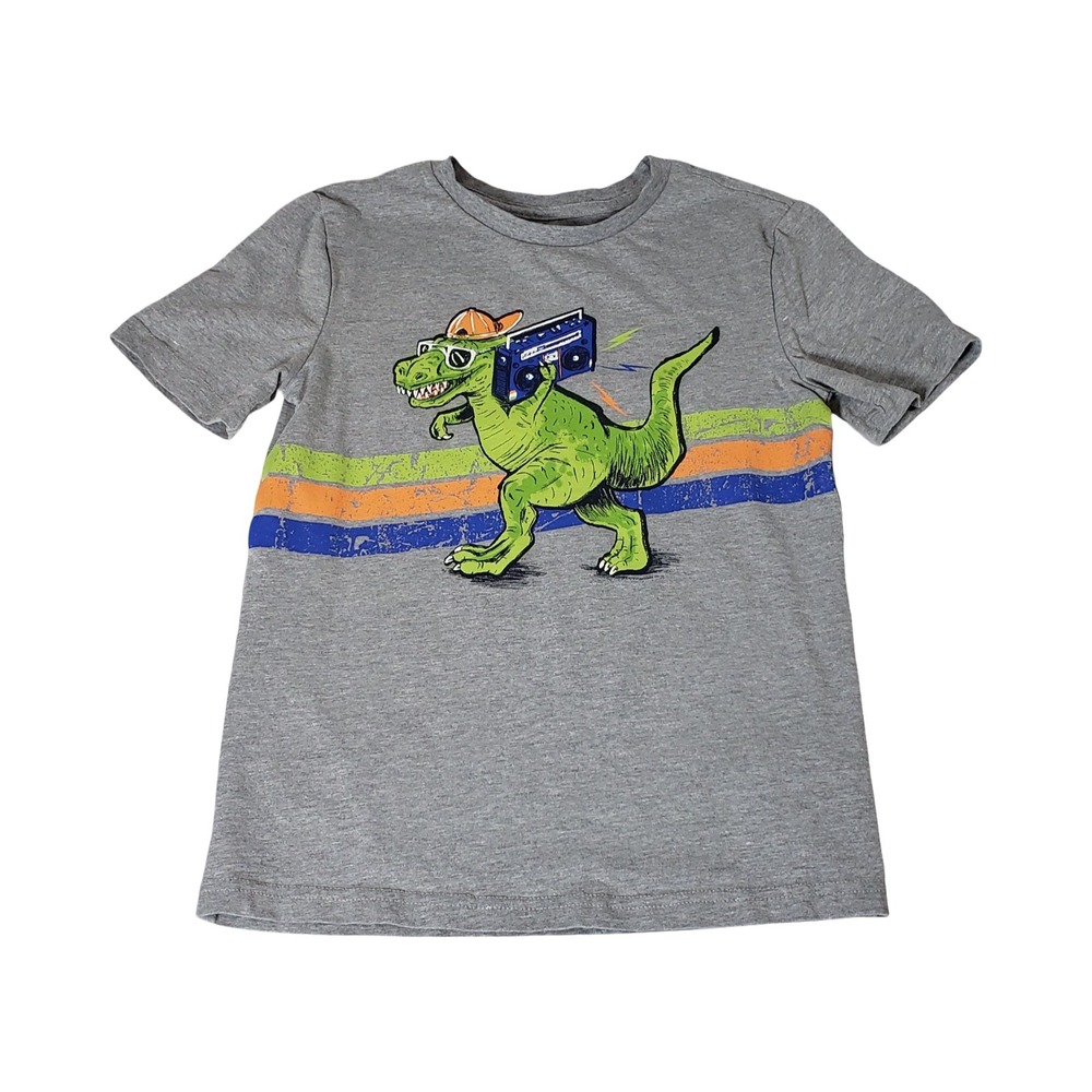 Tommy Bahama Boys Gray T-Rex Boombox Graphic Tee Shirt Size M 7/8
